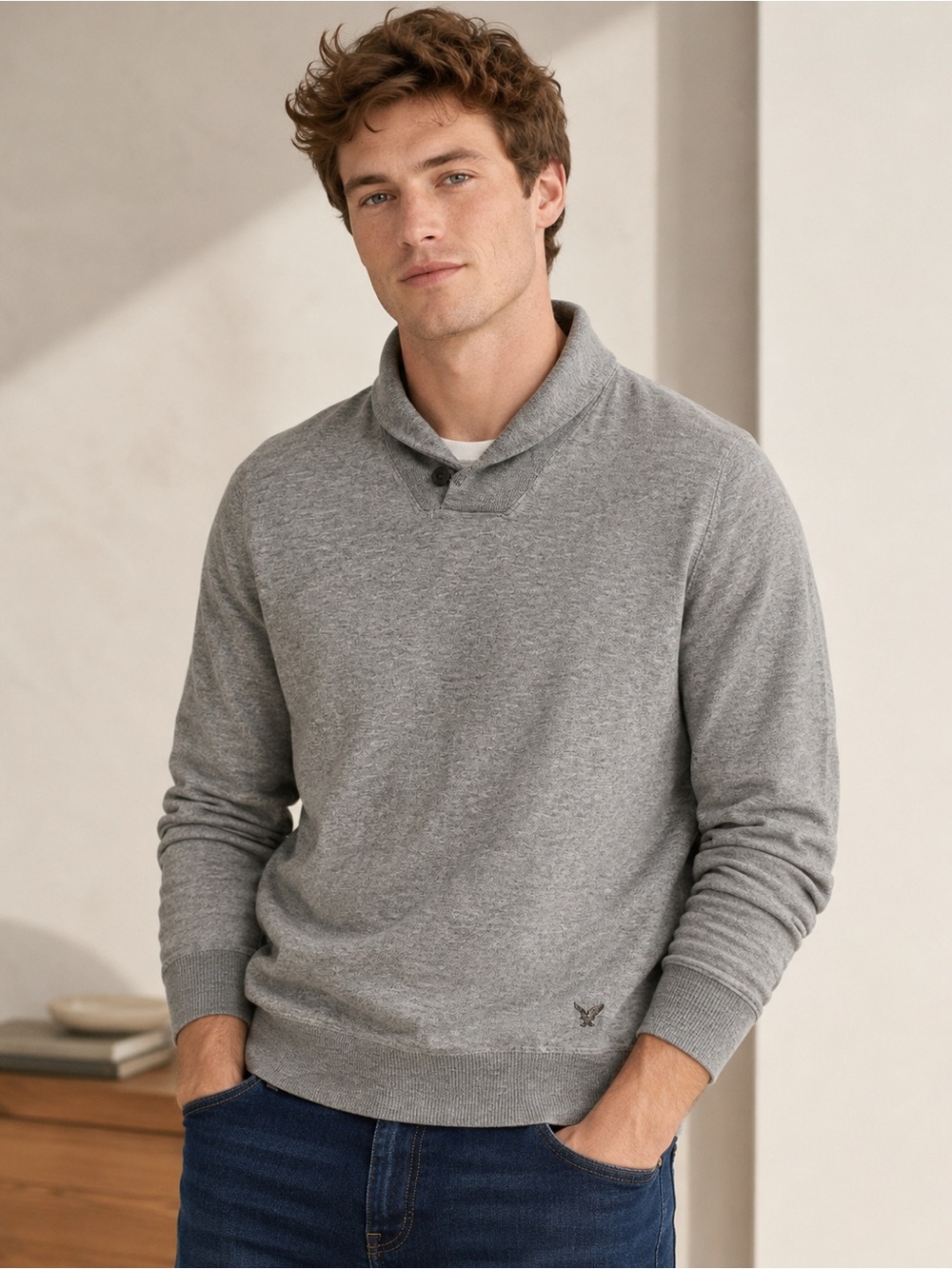 American Eagle Outfitters Men's Light Gray Turtleneck Pullover L